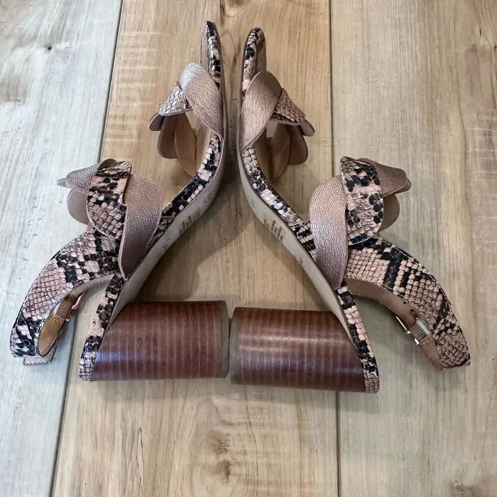 Crown Vintage Varenka Snakeskin Pattern Heel Open Toe Sandals Brown/Copper 8.5 - Picture 6 of 13